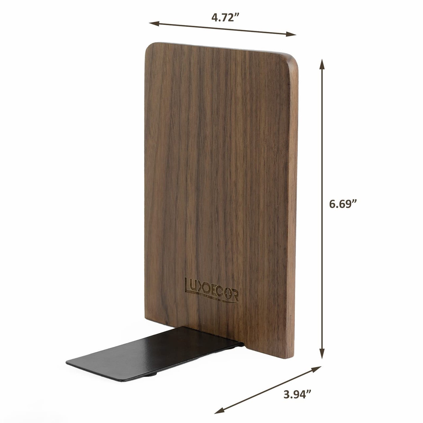 Large Bookend Hold Heavy Books-7x4x5in 3 Pack Non-Skid Wood Bookends Walnut