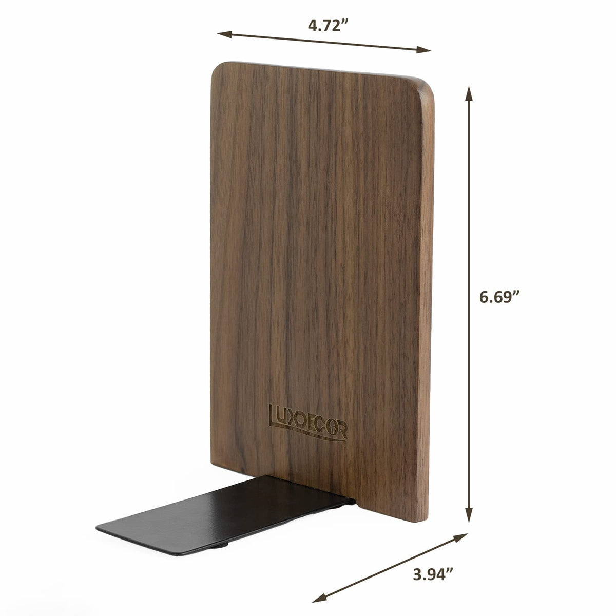 Large Bookend Hold Heavy Books-7x4x5in 3 Pack Non-Skid Wood Bookends Walnut