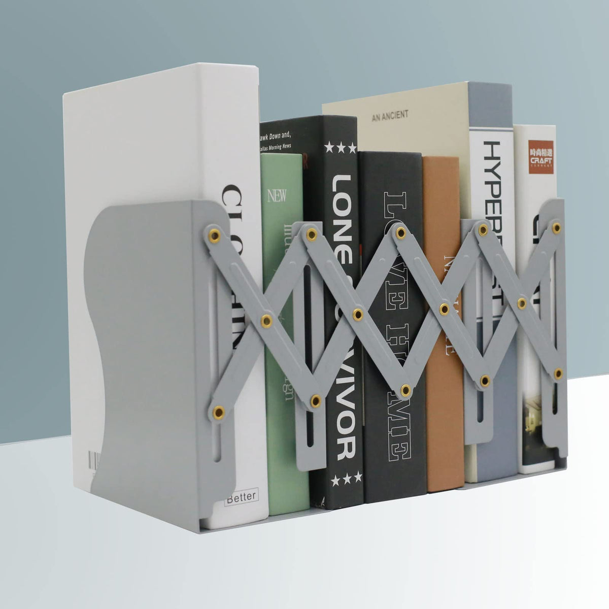 Zyners Adjustable Metal Bookends Heavy Duty for Shelves, 2 Dividers, Anti-Slip Design Expandable