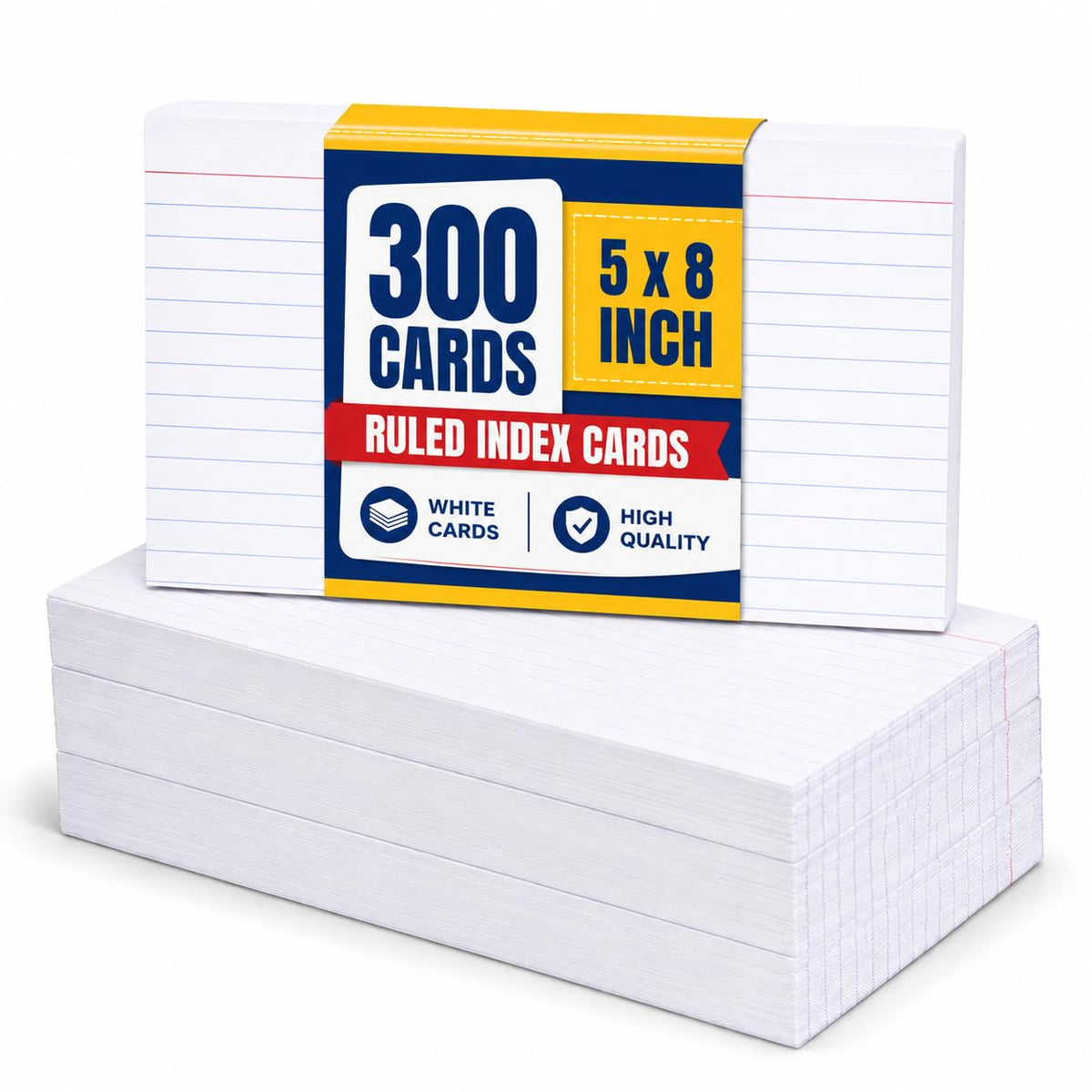1InTheOffice Index Cards 5x8 Ruled, White Ruled Index Cards, 5" x 8" 100/Pack, 3 Pack