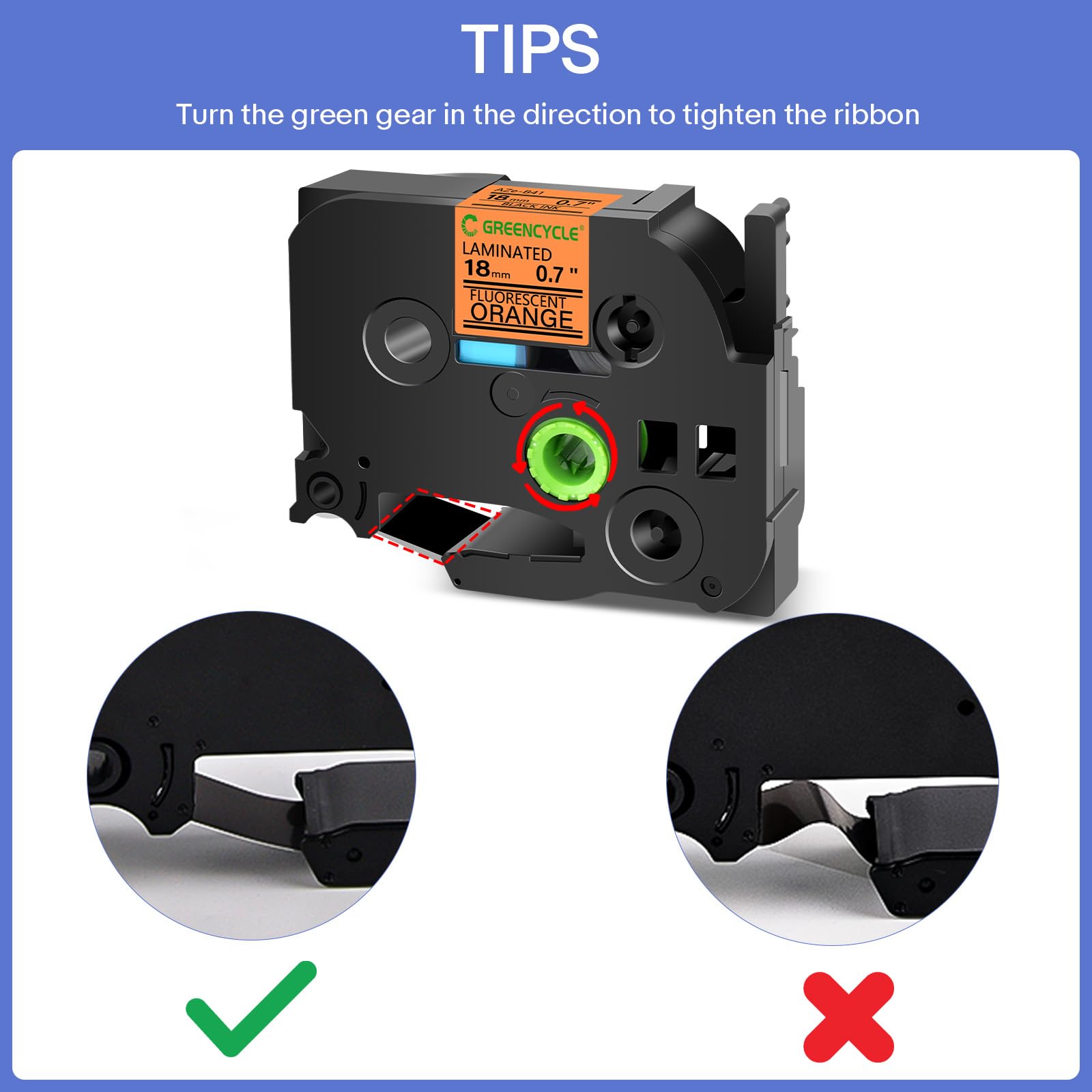 GREENCYCLE Compatible for TZE-B41 AZE B41 Label Tape 3/4 Inch 18mm Black on Fluorescent Orange for