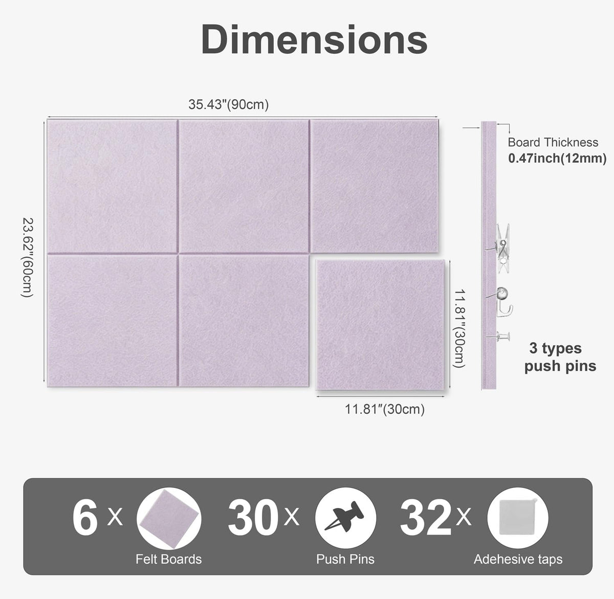 G Gamit Felt Wall Tiles Bulletin Board Large Cork Board Alternative 6 Pack 11.81”x11.81”x0.47” Felt