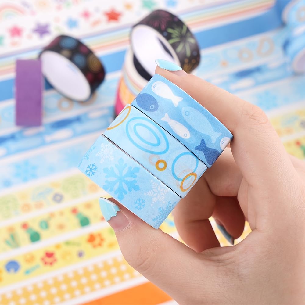 icceemee 30 Rolls Colorful Theme Washi Tape Set with Different Colorful Patterns, Writable