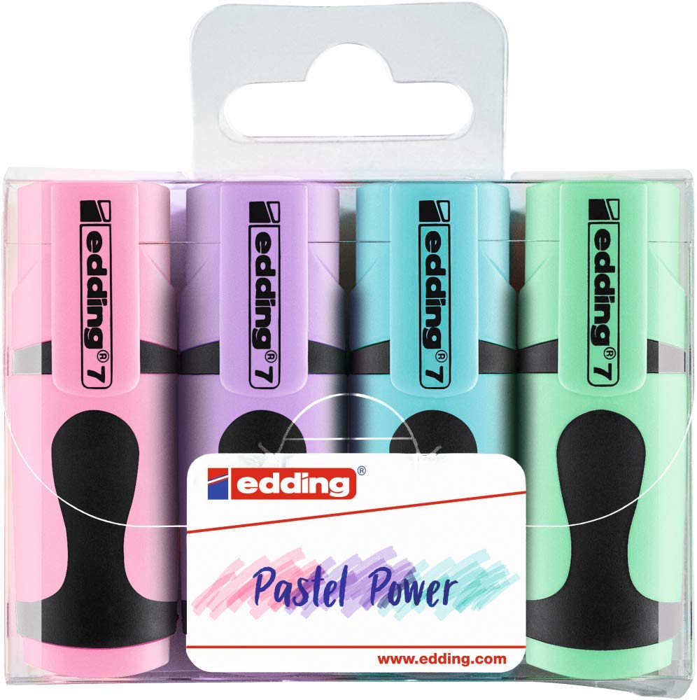 edding 7 mini highlighter set - pastel-kleuren - 4 highlightermarkers - beitelpunt 1-3 mm