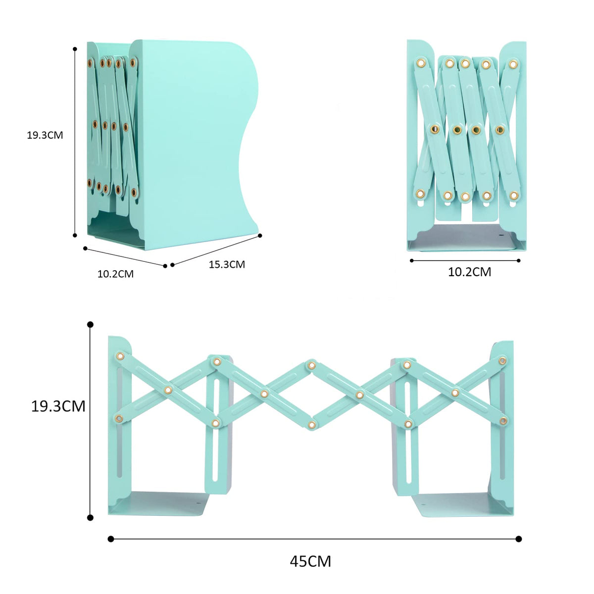 Aobopar Adjustable Metal Book Ends for Shelves Mint Green
