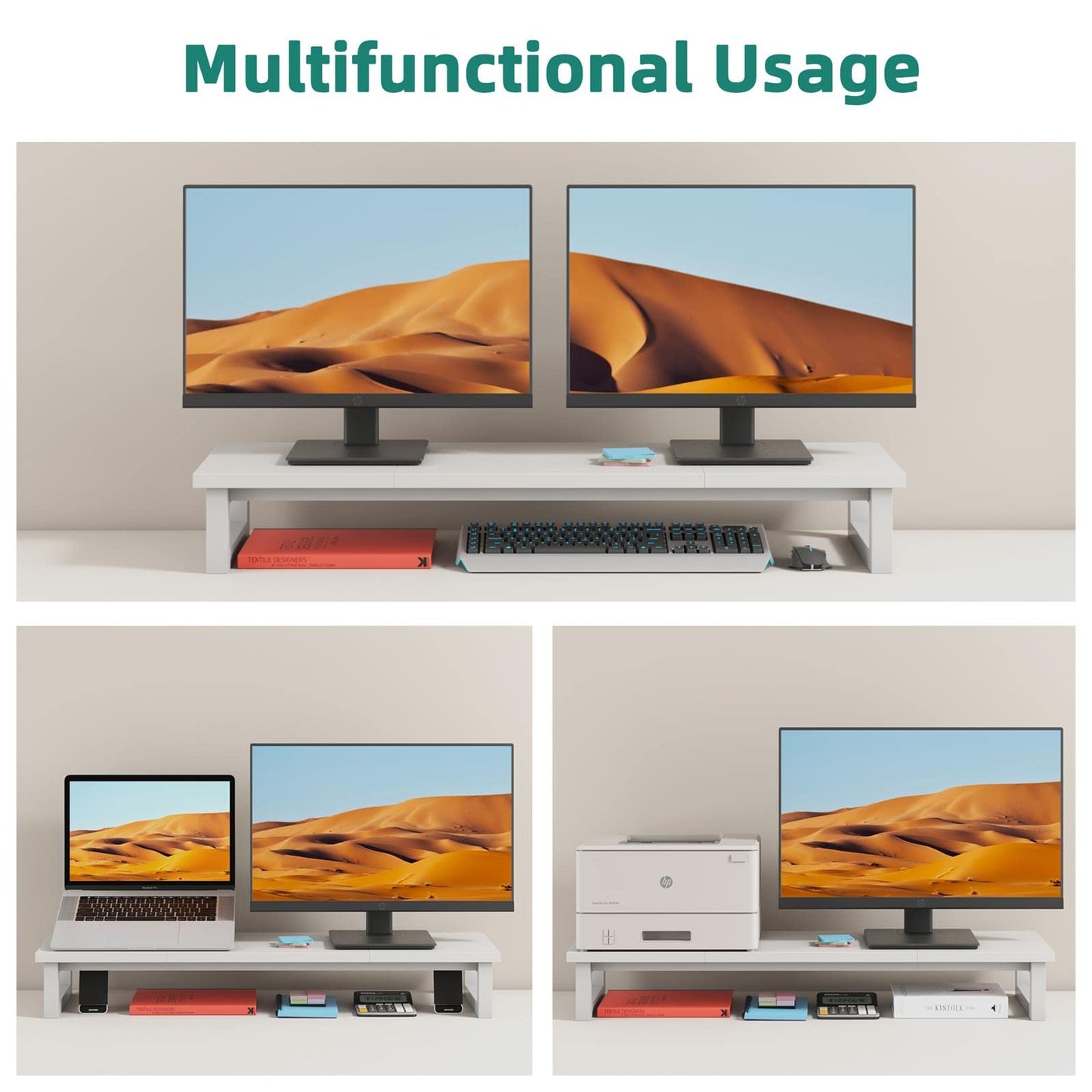 YAOHUOO Dual Monitor Stand Riser, 39Inch Large Monitor Stands for 2 Monitors, Computer Monitor