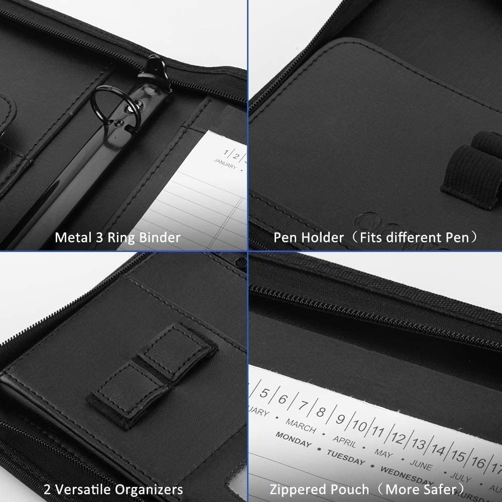 OOWOLF Portfolio Business Padfolio Folder with Zipper 3 Ring, Conference Meeting Executive File