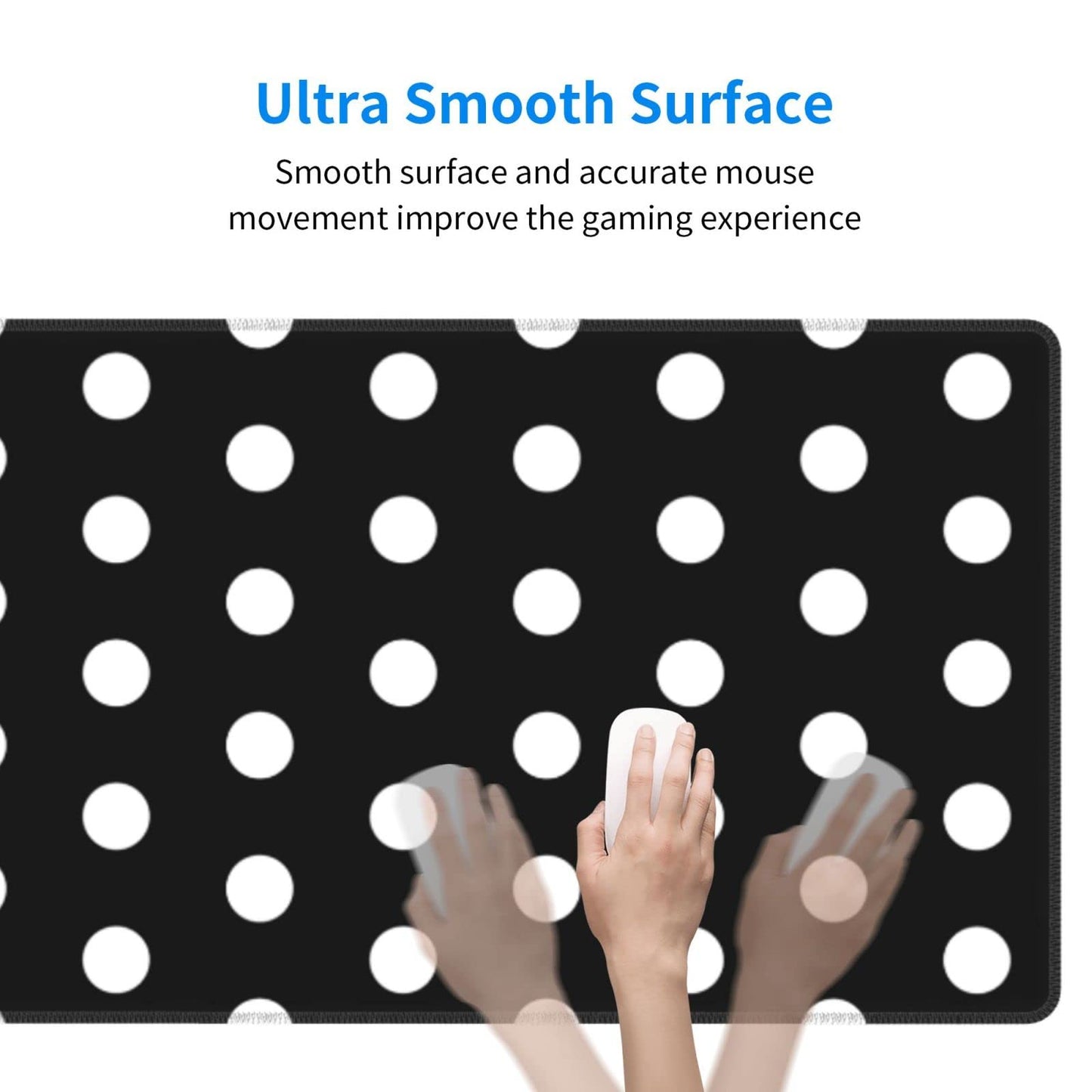 White Polka Dot Mouse Pad Extended Large Gaming Mousepad XL Big Long Oversized Desk Mat Stitched