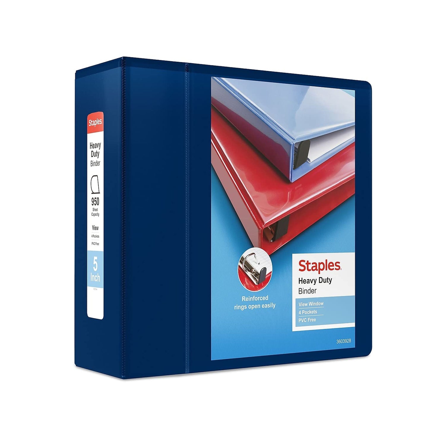 Staples Heavy-Duty 5-Inch D-Ring View Binder, Extra Large Capacity Holds Up to 1,000 Sheets, Navy
