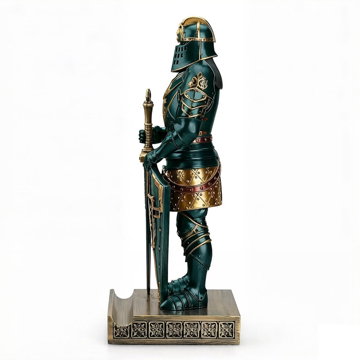 HDMbigmi King's Guard Knight Pen Holder Statue with Shield for Desk Green