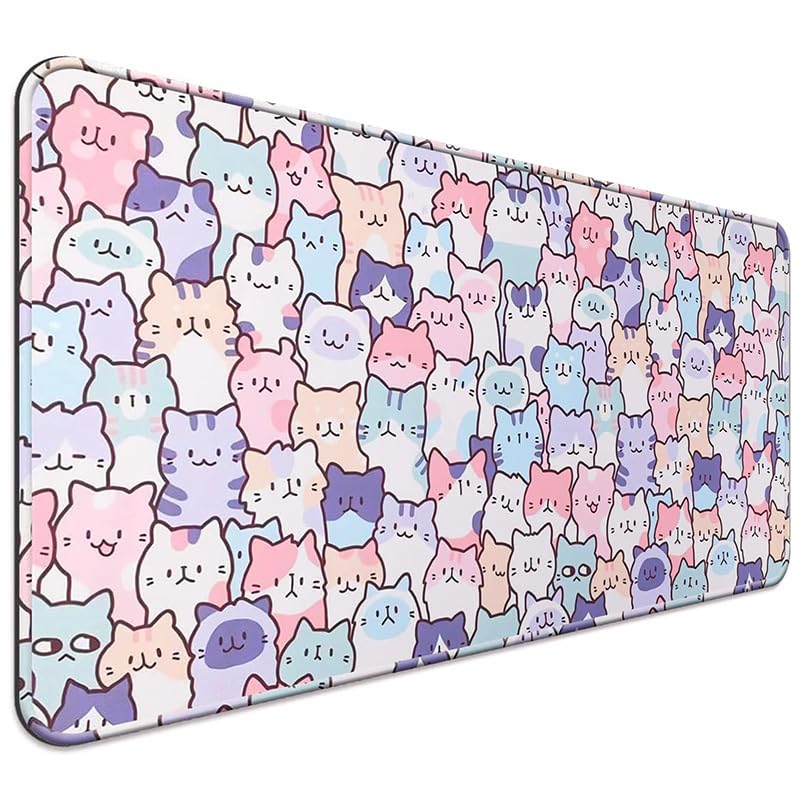 JIANG100 Cute Kawaii Cat Gaming Desk Mat, Extended Large Mouse Pad, Pink