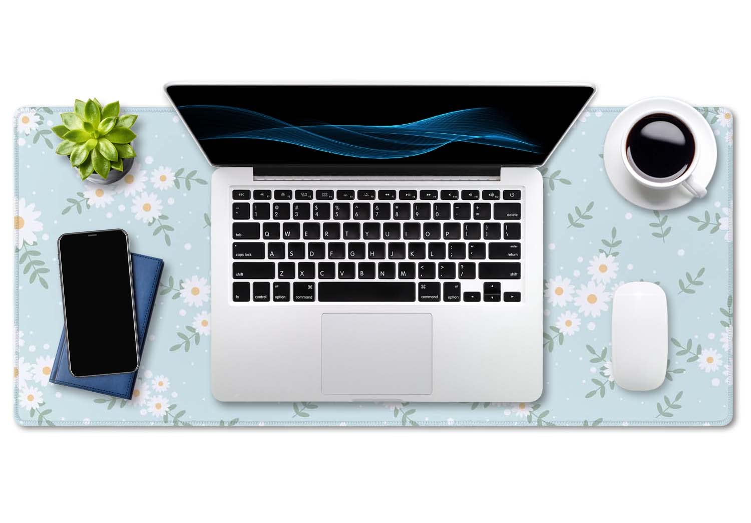 SSOIU Cute Spring Flowers Desk Mat, White Daisy Flower Mat, Extra Large Home Office Cute