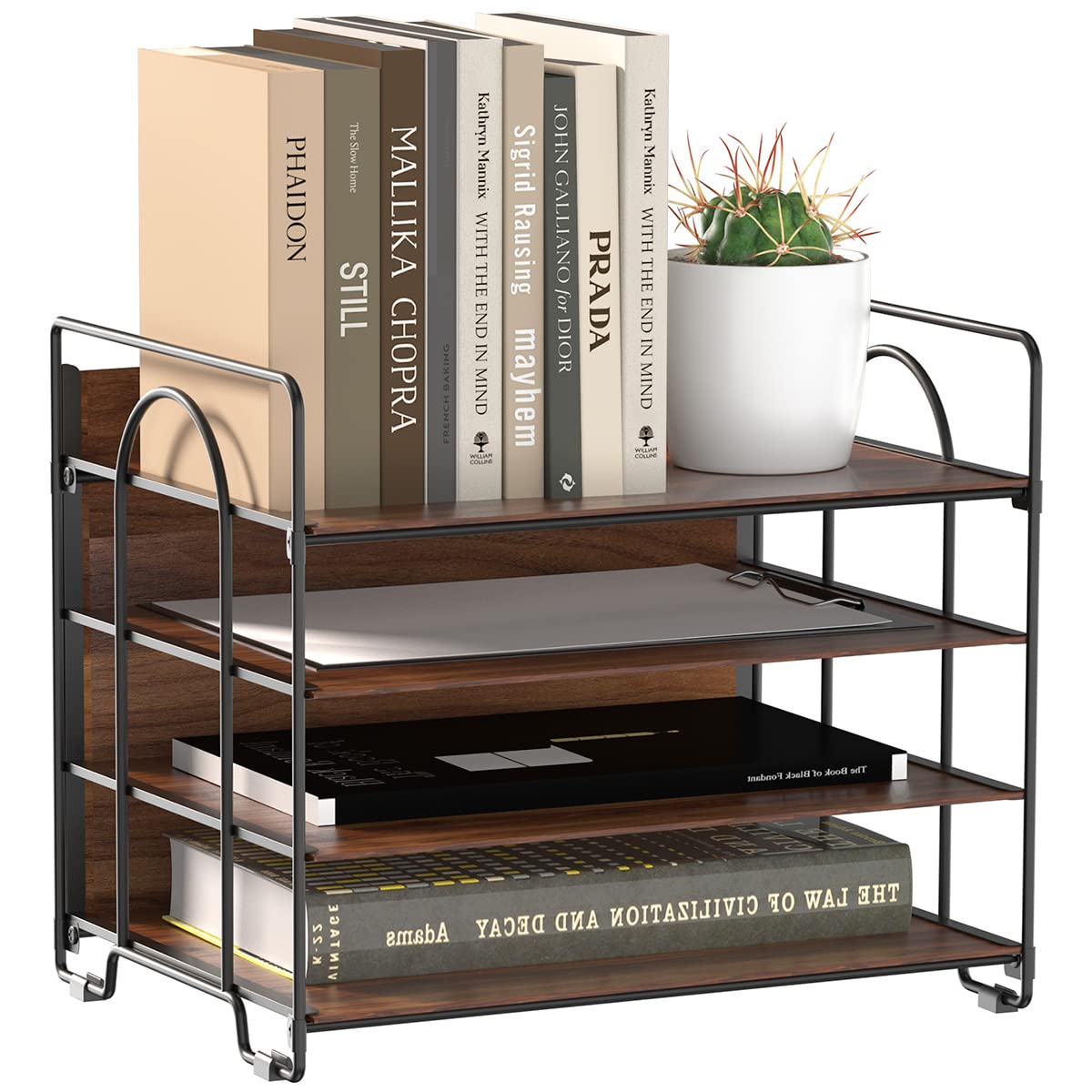 LUCYCAZ 4 Tier Paper Organizer for Desk,Wood Desk Organizer