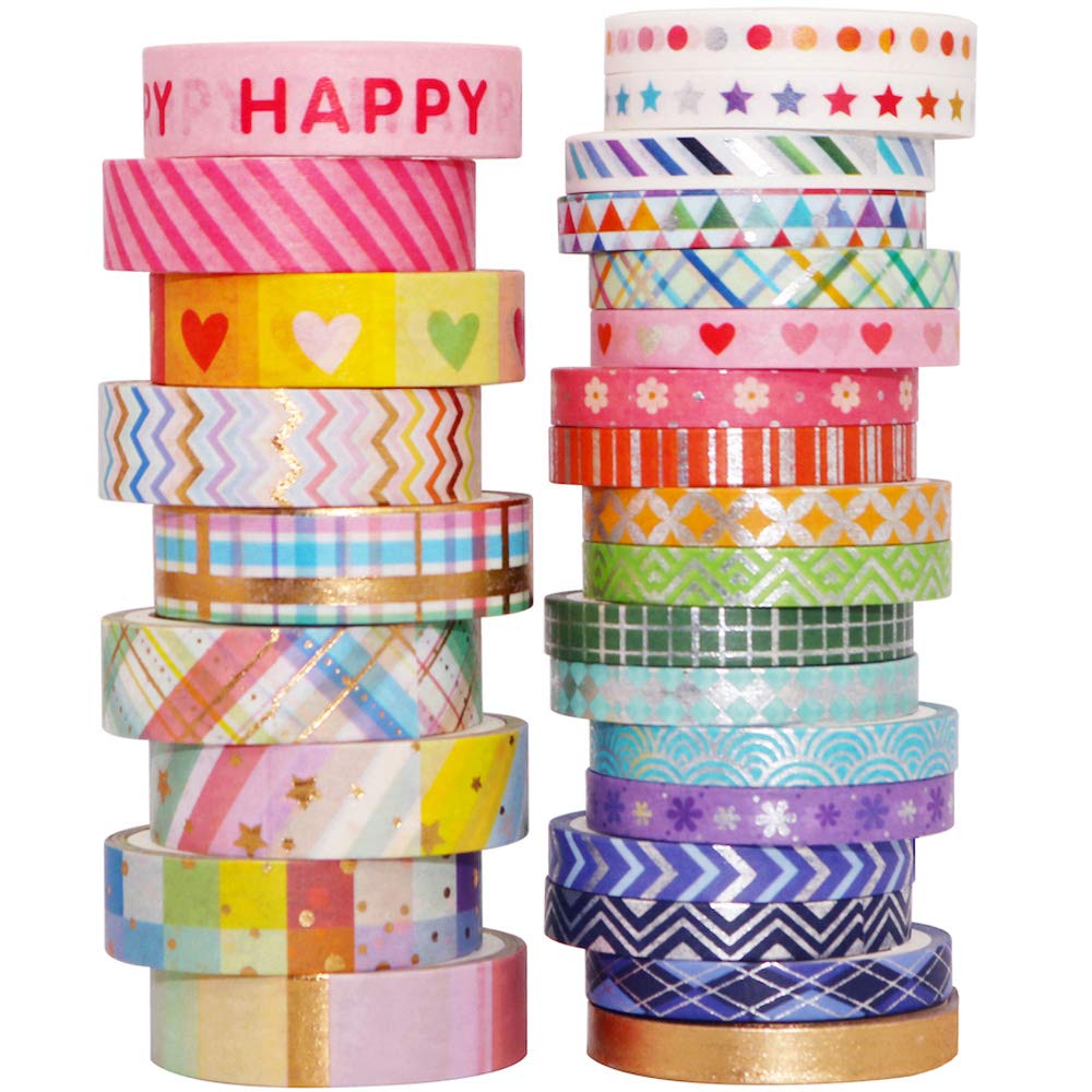 YUBBAEX Bright Mix Gold Washi Tape Set VSCO Foil Masking Tape Decorative for Arts, DIY Crafts