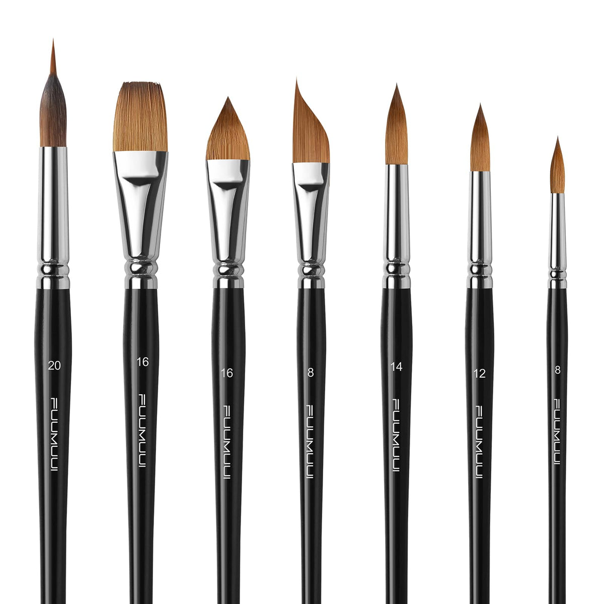 Watercolour Brushes Set, Fuumuui 7PCS Professional Kolinsky Sable Paint Brush with Patented