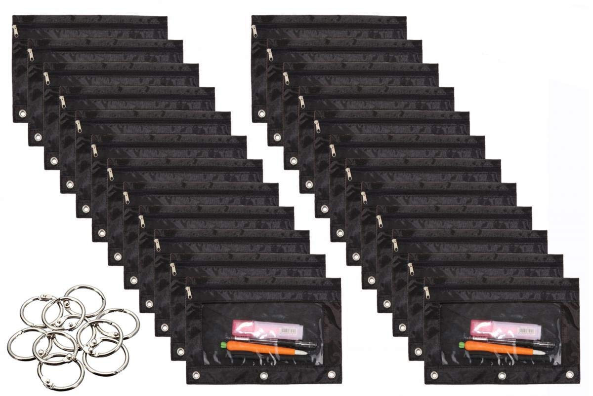 Wodison 24 Packs 3 Ring Binder Pen Pencil Case Pouch Bulk Set Stationery Bag for School Class