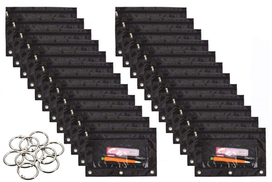Wodison 24 Packs 3 Ring Binder Pen Pencil Case Pouch Bulk Set Stationery Bag for School Class