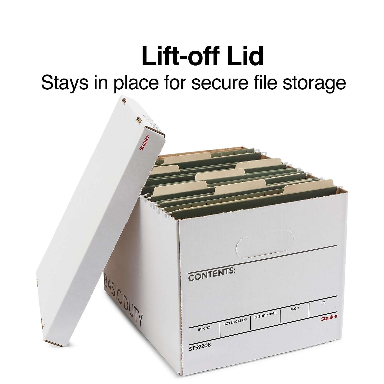 Staples Corrugated File Box, Lift-Off Lid, Letter/Legal, White/Black, 10/Pk