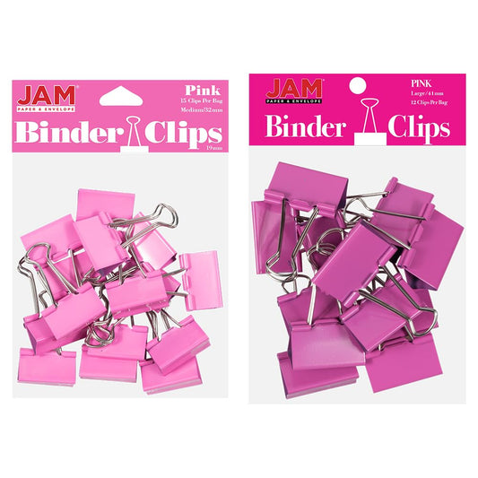 JAM PAPER Colorful Binder Clips Assortment - Medium & Large Size - Pink Binderclips - 27 Clips/Pack