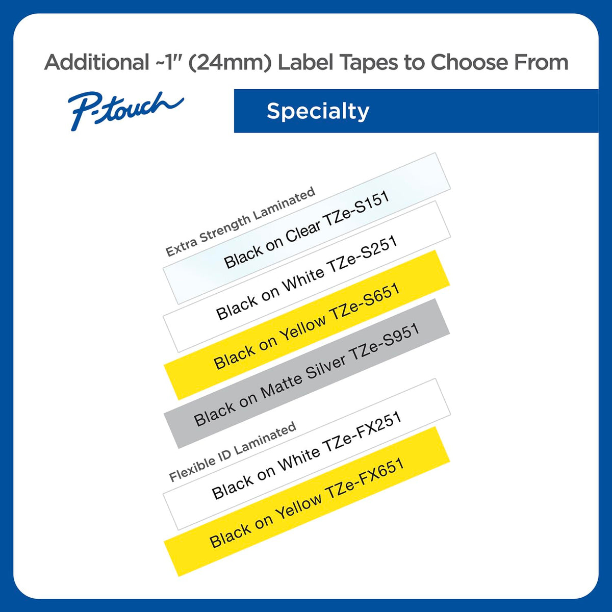Brother Genuine P-Touch TZE-651 Tape, 1" (24 mm) Standard Laminated P-Touch Tape, Black on Yellow