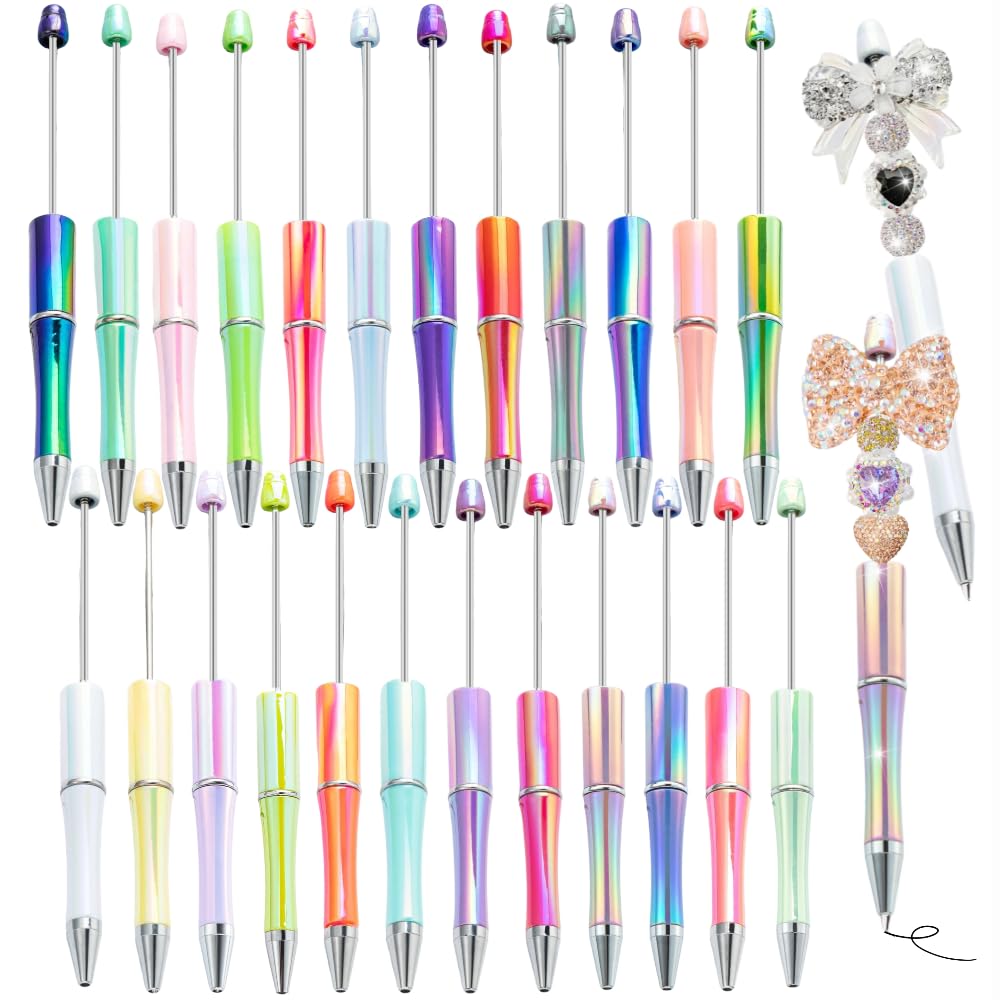 KUNHEHO Beadable Pens 24Pcs Gradient Colors Shiny Fancy Pens Bulk for Women Focal Beads Pens