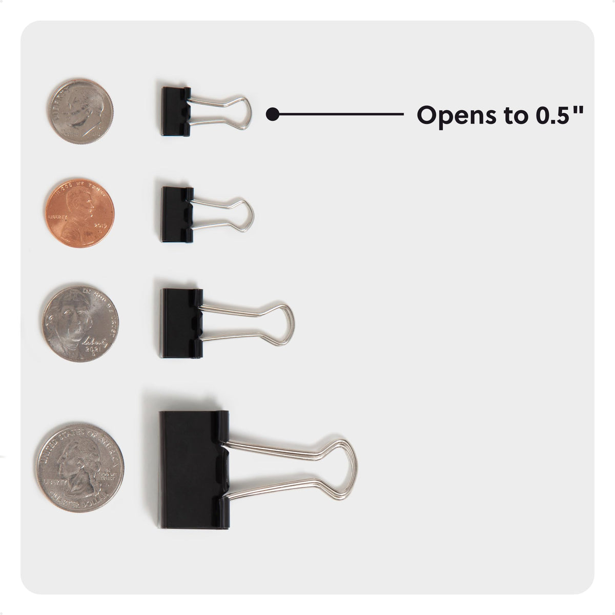 U Brands Binder Clips, 100-Count, 1/2 Inch, Small Paper Clamps, Black