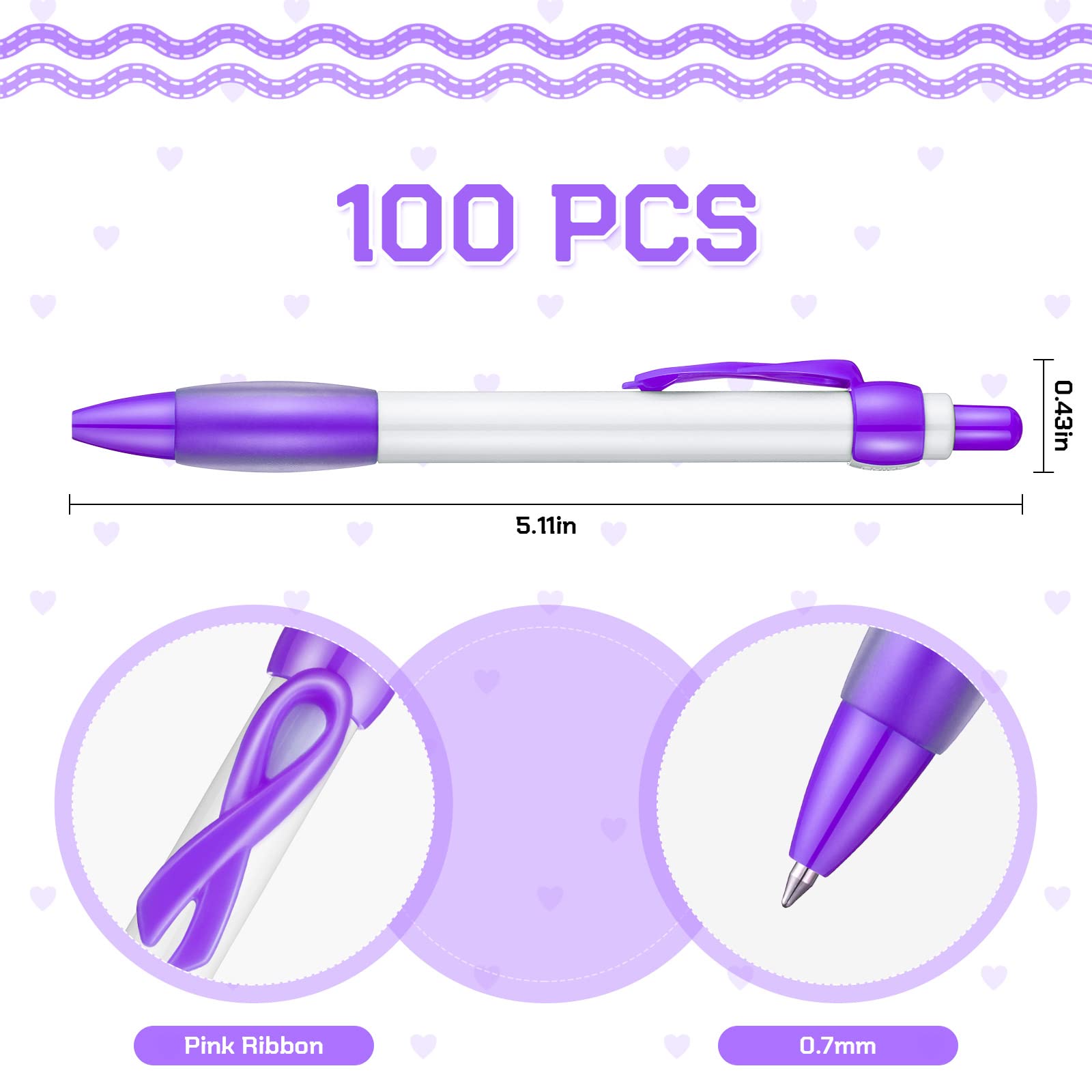 Yexiya 100 Pcs Domestic Violence Awareness Pen Purple Ribbon Bulk Black Ink
