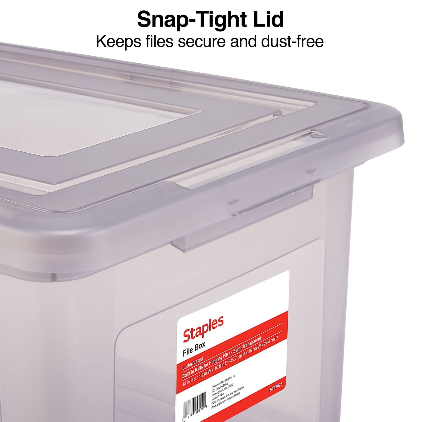 Staples Hanging File Folder Box, Storage Bin Organizer, Snap Lid