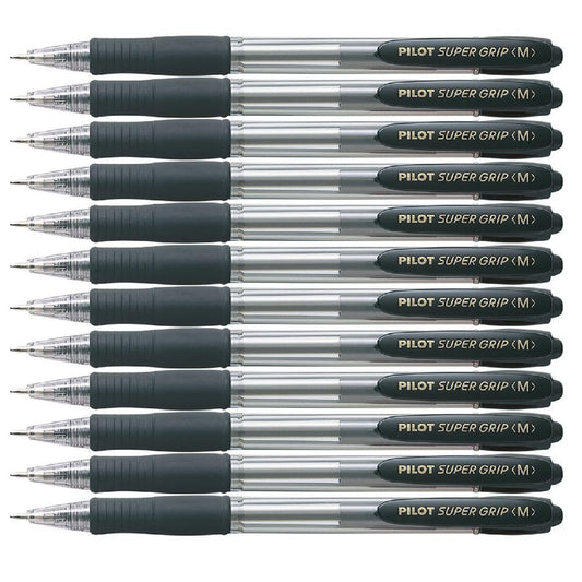 Pilot Supergrip Retractable Ballpoint 1.0 mm Tip (Box of 12) - Black