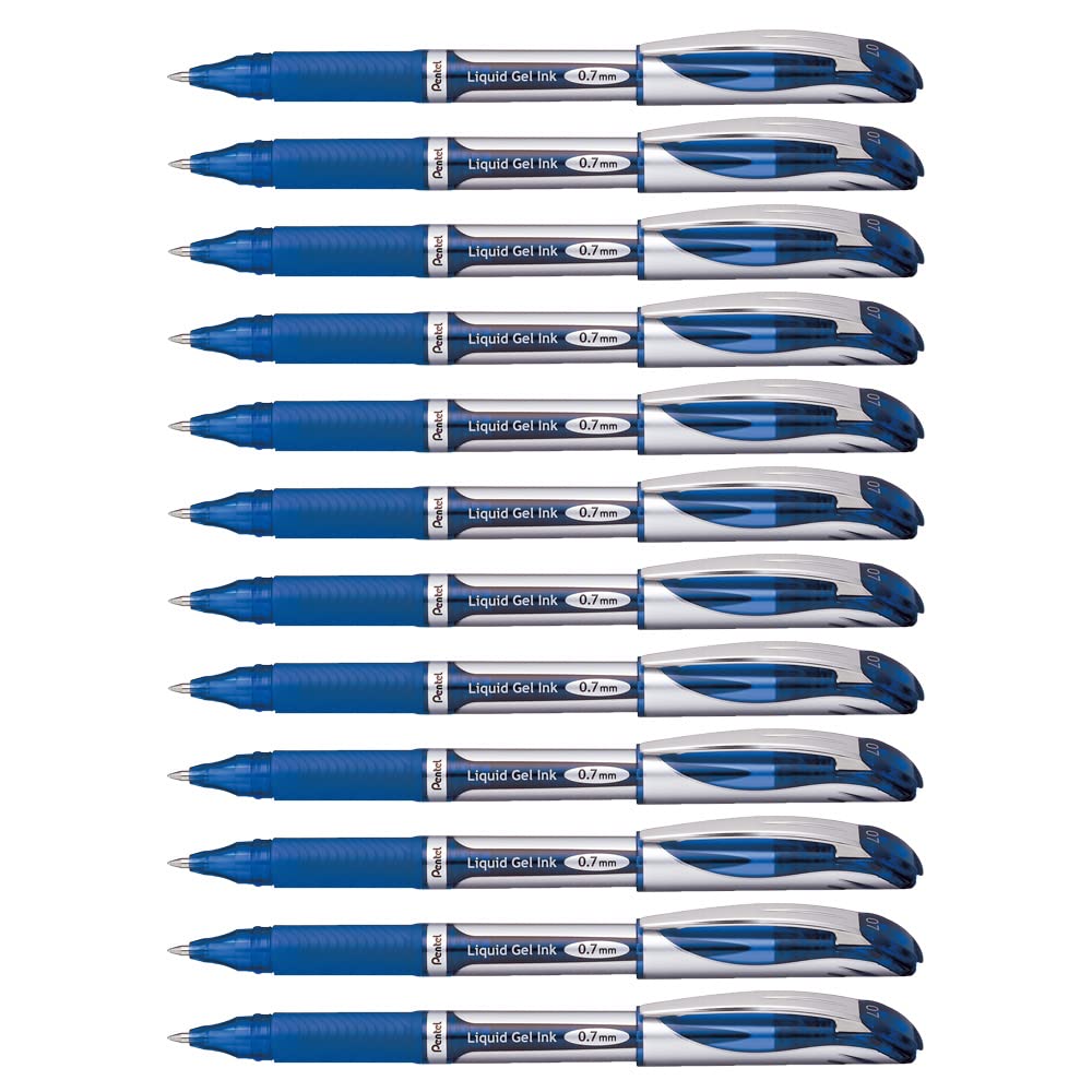 Pentel EnerGel Deluxe Liquid Gel Pen, Medium Line, Metal Tip, Blue Ink, Box of 12 (BL57-C)