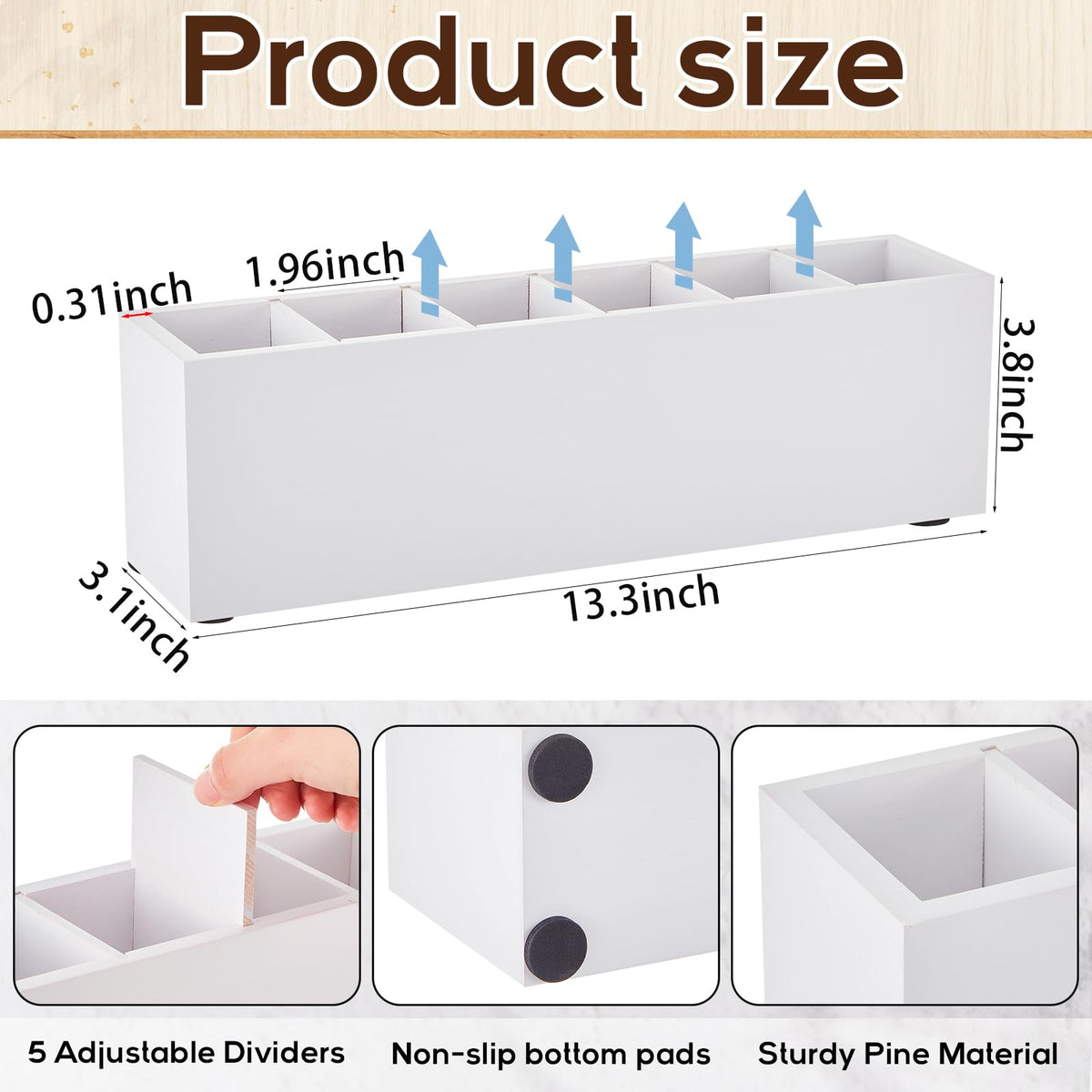 Jetec Wooden Pencil Pen Holder for Desk, White, 6 Compartments