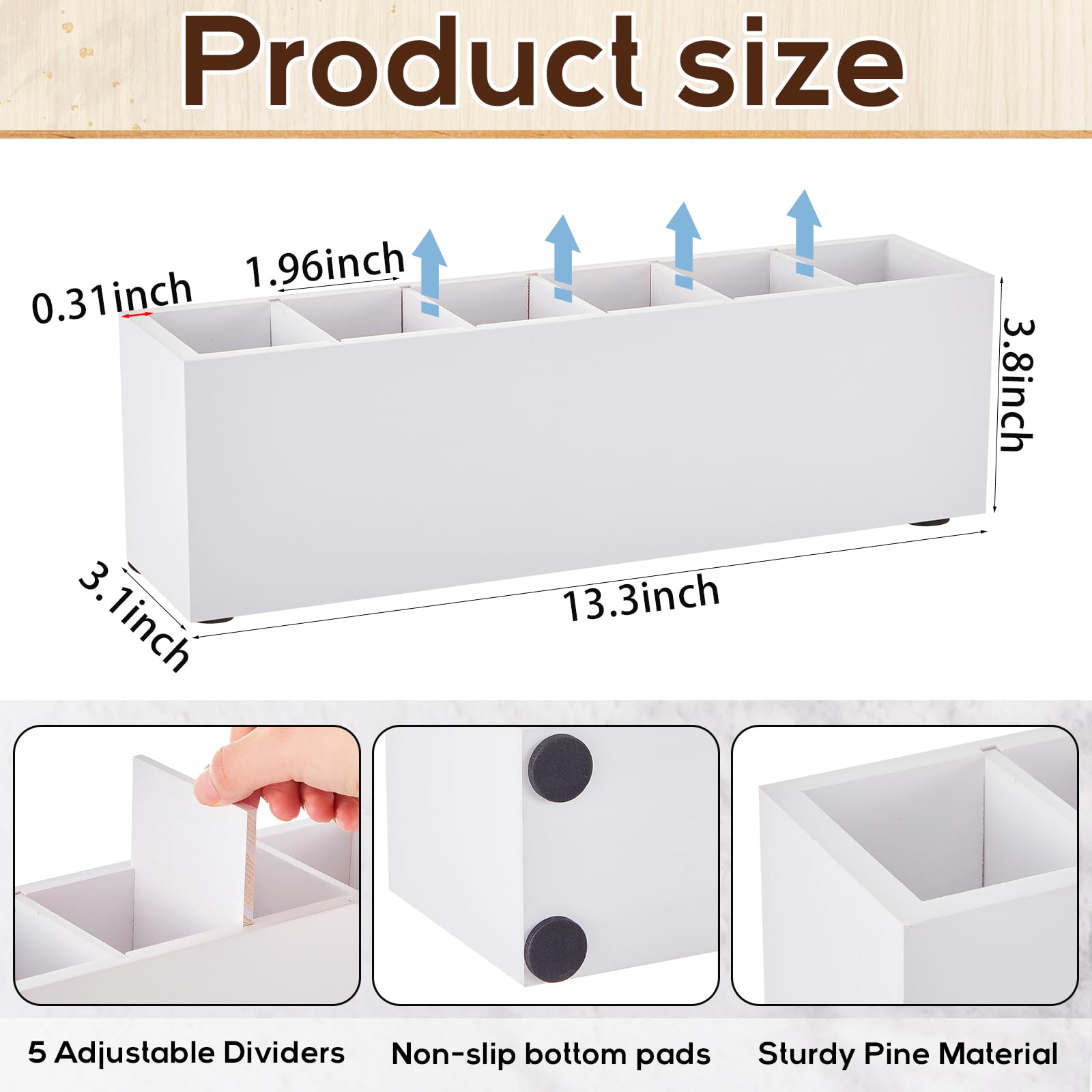 Jetec Wooden Pencil Pen Holder for Desk, White, 6 Compartments