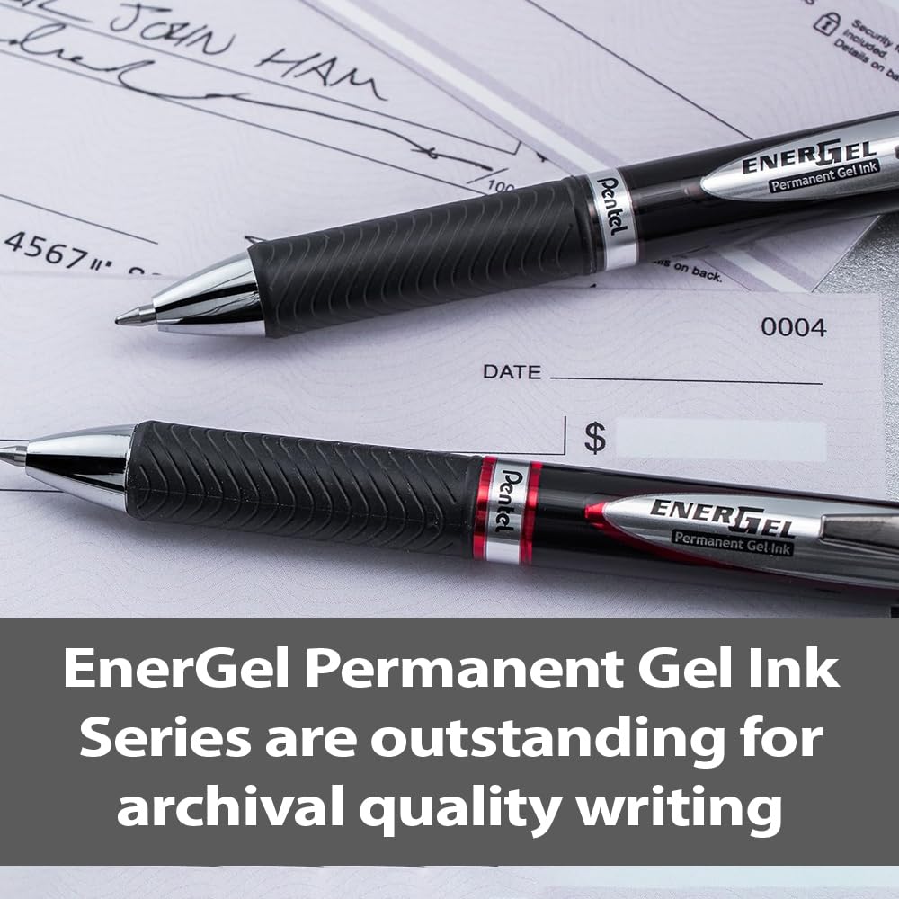 Pentel EnerGel PRO Permanent Gel Pen, (0.7mm) Medium Line, Red Ink, Box of 12 Pens (BLP77-B)