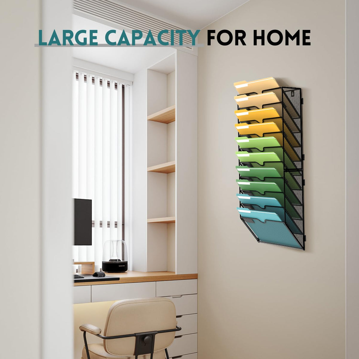 SUPEASY 10 Tier Wall File Organizer, Hanging Wall Mounted Mail Organizer with Label Slots, Metal