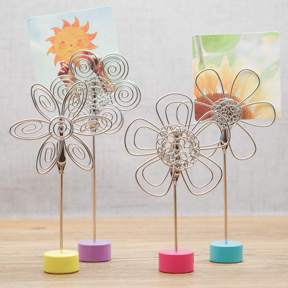 4 pcs Cute Flower Table Card Memo Holder Stand, Photo Clips Holder Desk Stand for Memo Paper Note