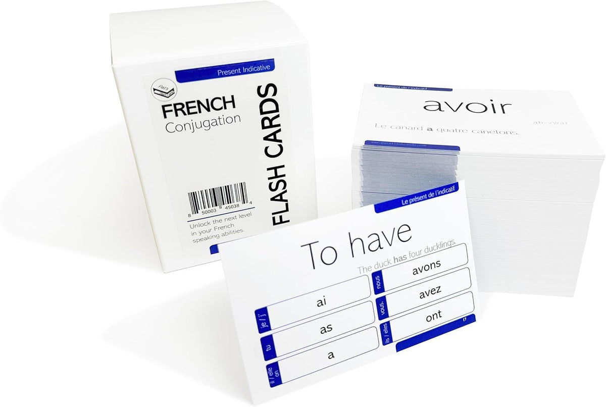 200 French Verb Conjugation Present Tense Flash Cards - Full Examples in Both French and English