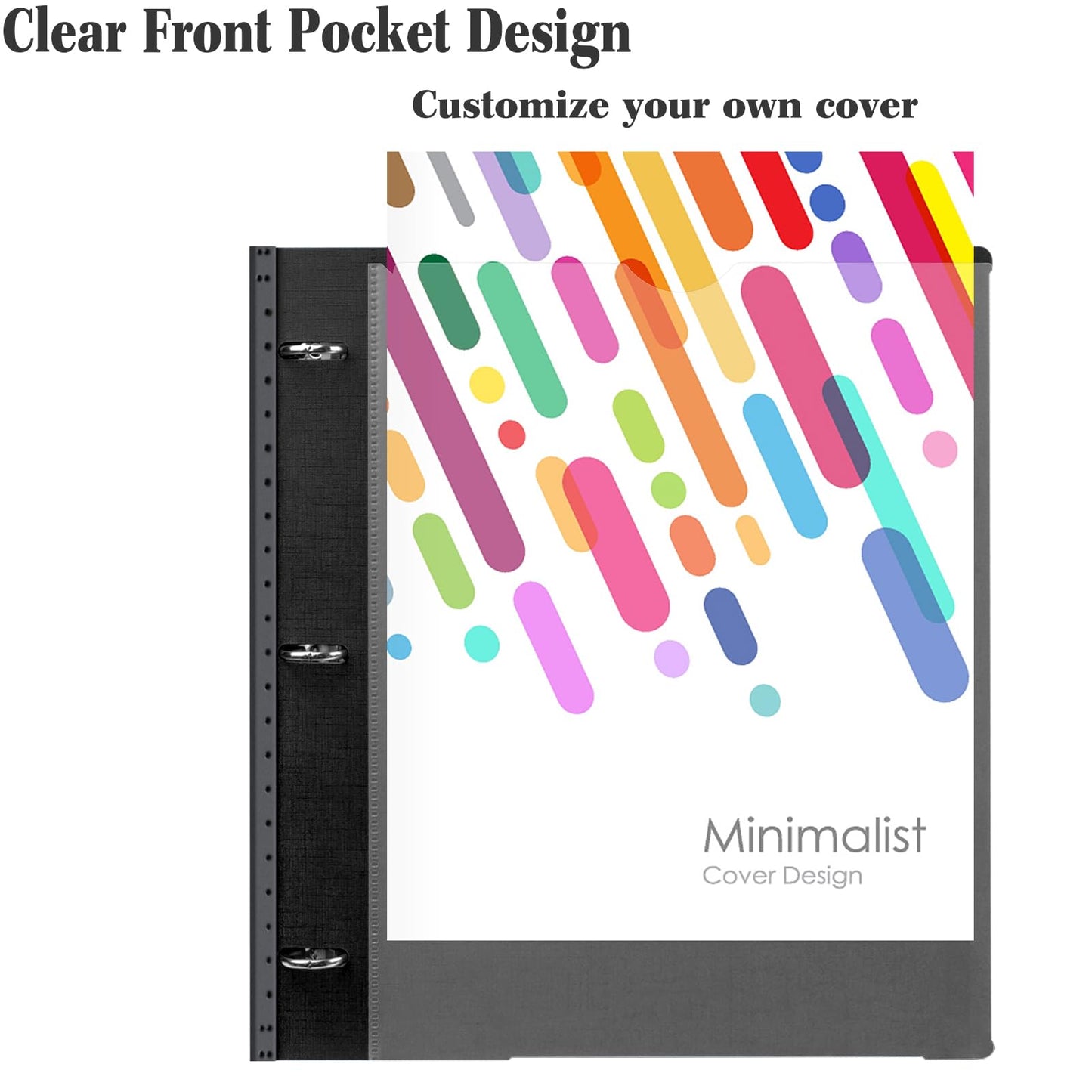 INFUN Telescoping 3 Ring Binder -4PCS-Black, Flexible Round Binder with Customizable Front Cover