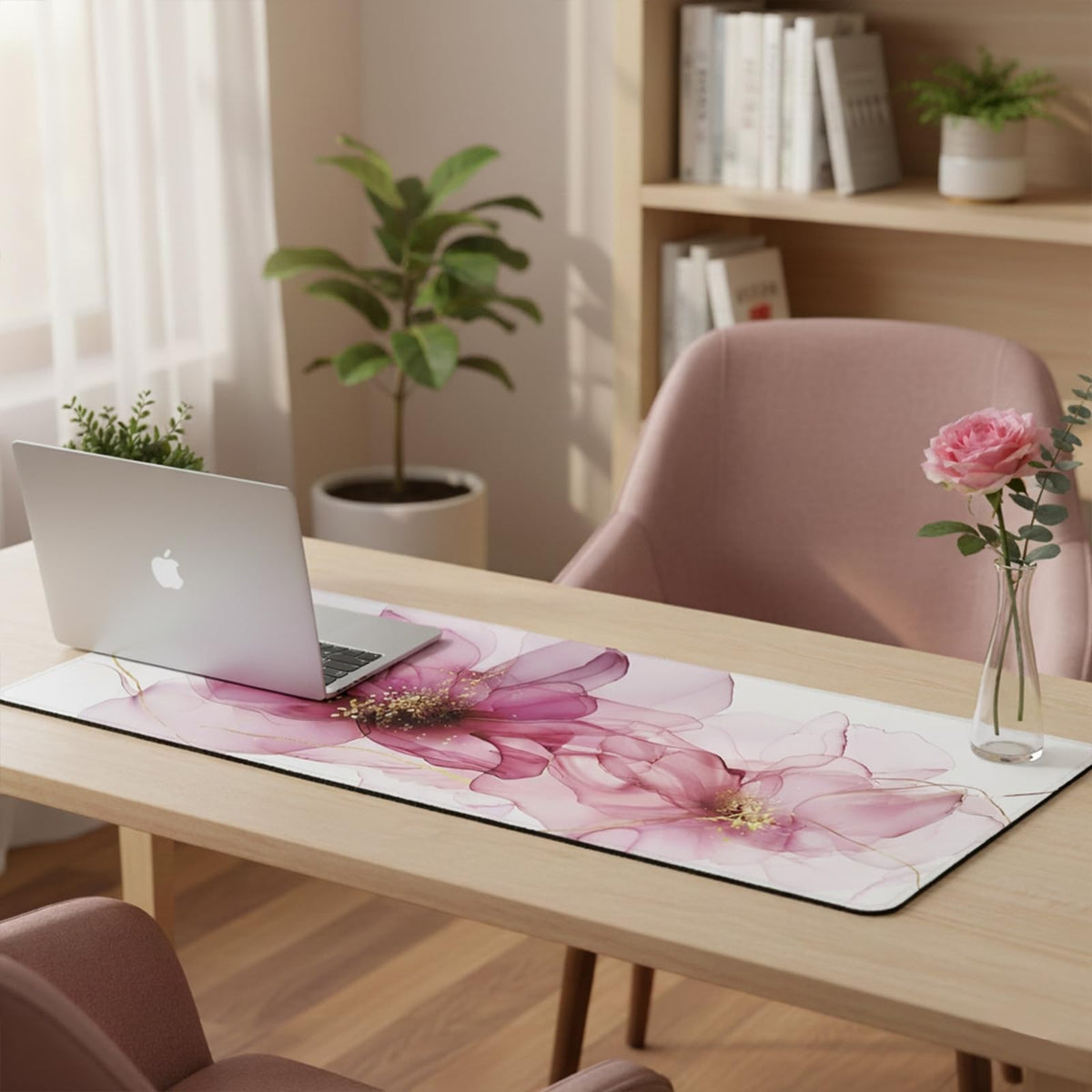XXL Extended Gaming Mouse Pad (47.2 x 23.6 Inch), Giant Pink Floral Desk Mat for Full Coverage