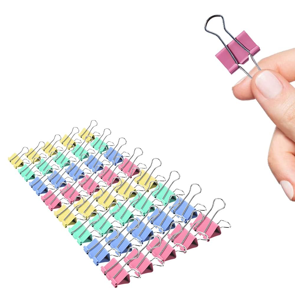 Small Binder Clips, 80 Pack, 3/4 Inch, 0.75 Inch, Standard 19mm, Colored, Capacity 0.23 Inch, Metal