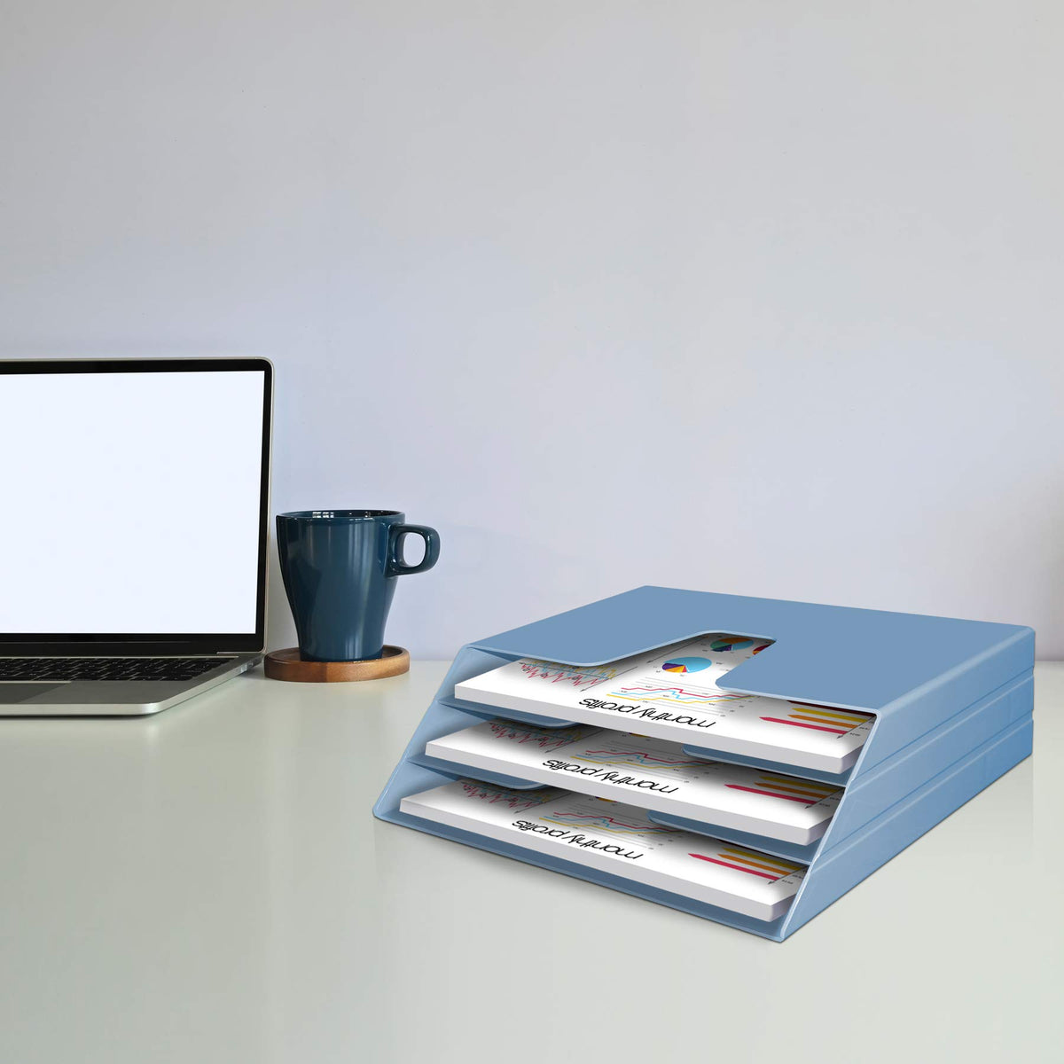 Acrimet Horizontal Triple File Folder Organizer Sorter, Letter Size, Blue