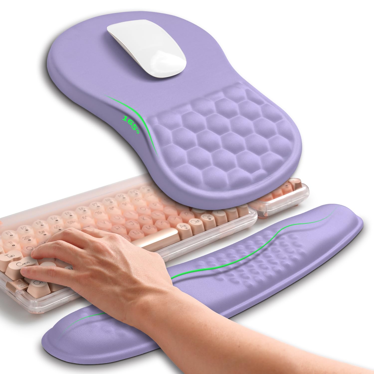 Hokafenle 2in1 Combination, Wave Keyboard Wrist Rest and Ergonomic Curvature Mouse Pad Wrist