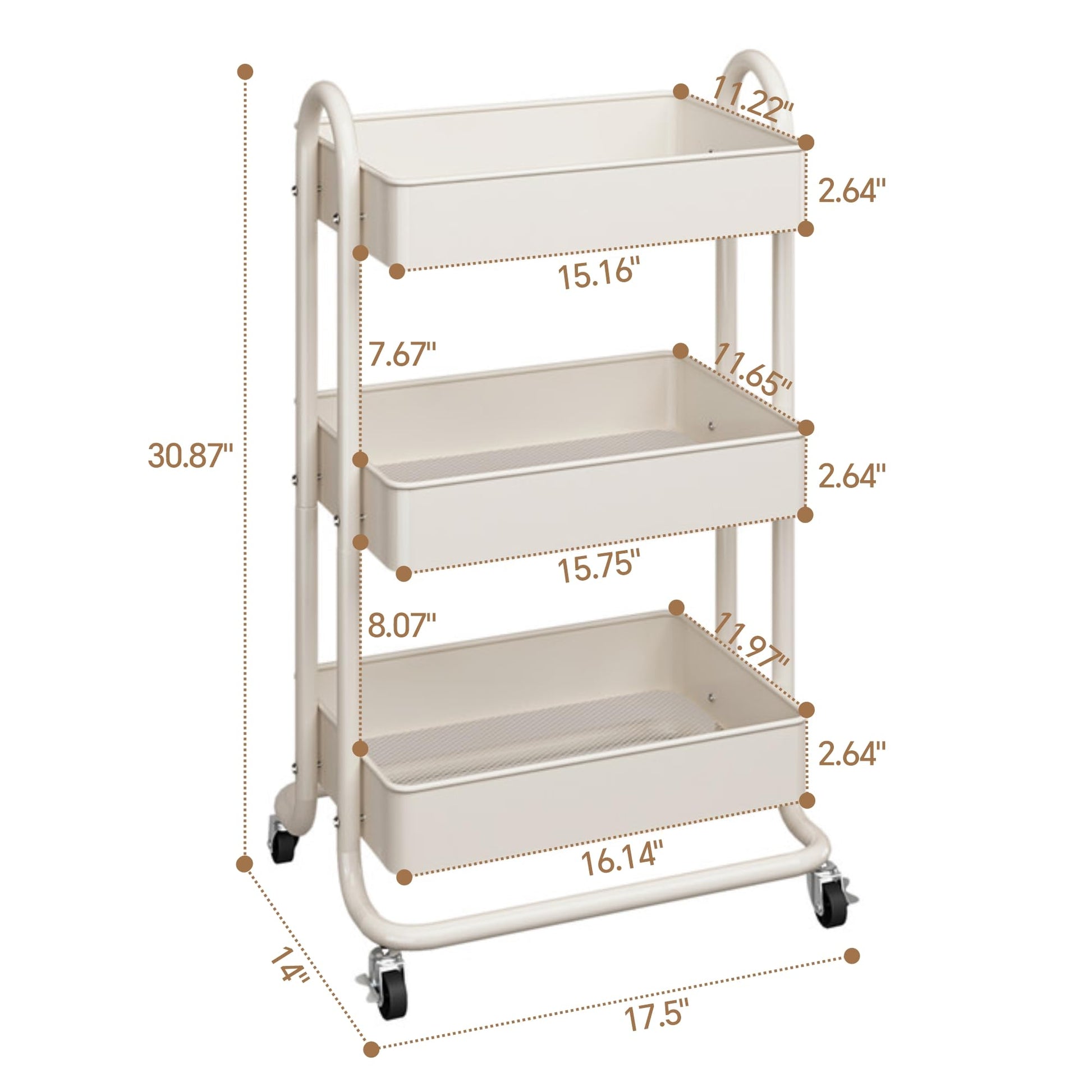 MIOCASA 3-Tier Metal Utility Rolling Cart, Heavy Duty Multifunction Cart with Lockable Casters