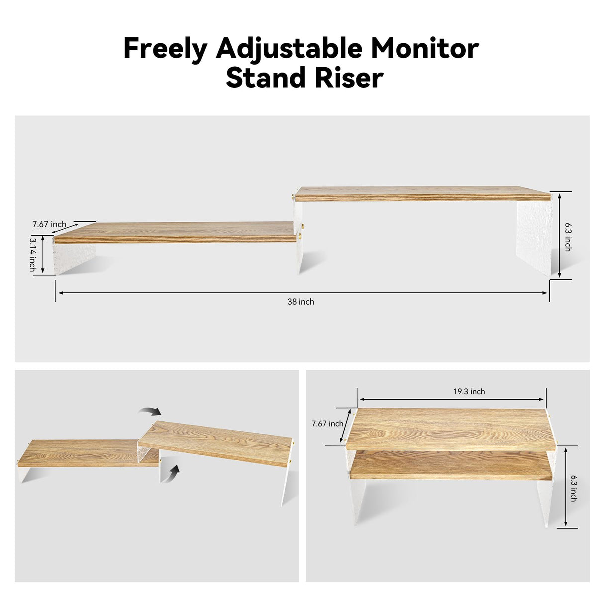 YGYQZ Adjustable Monitor Stand Riser, 7.67"×19.3" Dual Monitor Desk Stand