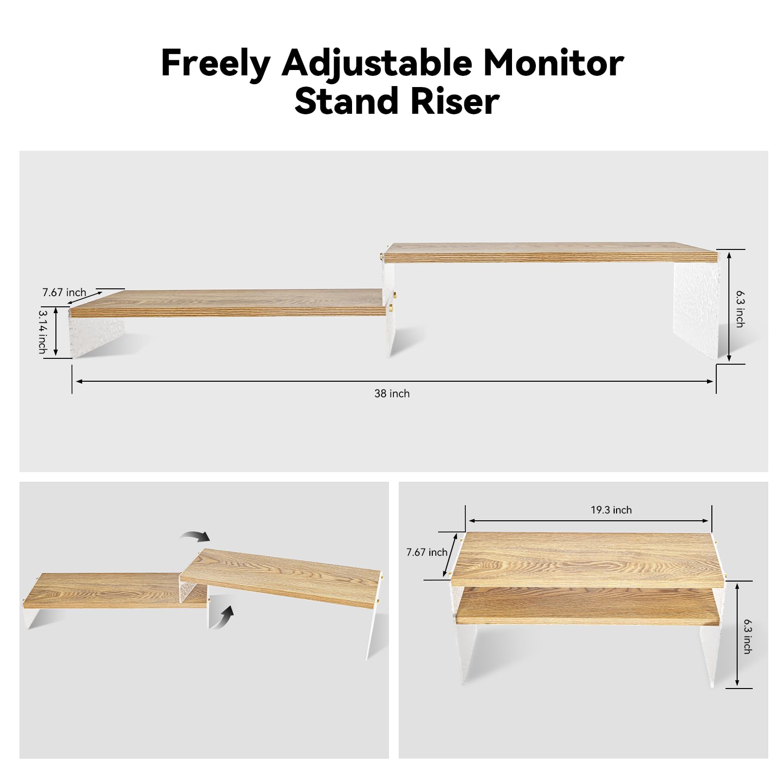 YGYQZ Adjustable Monitor Stand Riser, 7.67"×19.3" Dual Monitor Desk Stand