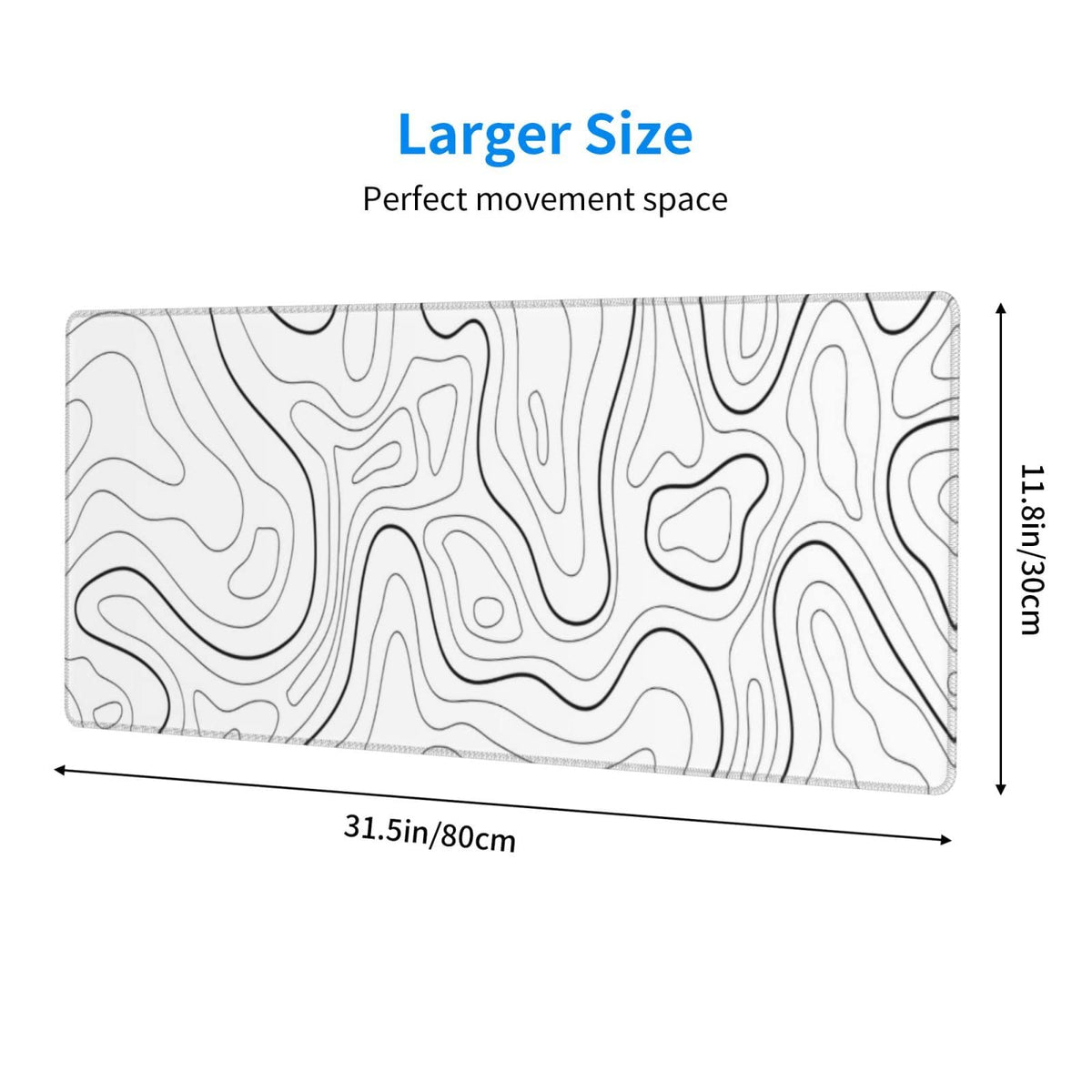 White Extended Gaming Mouse Pad - 31.5 x 11.8 Inch Black and White Topographic Mouse Pad with