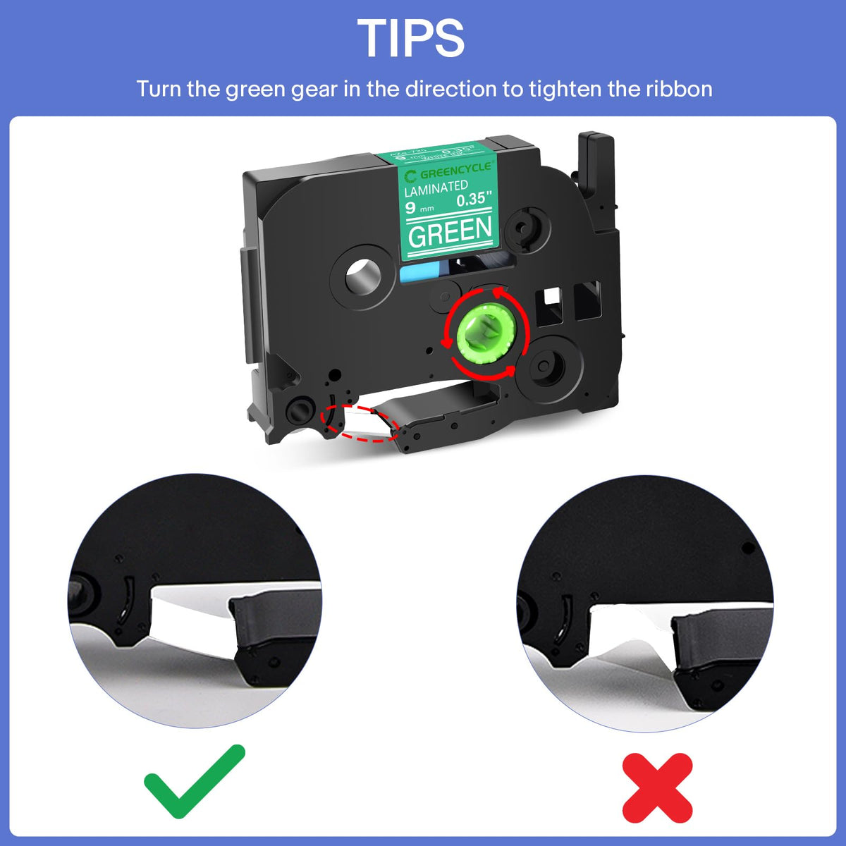 GREENCYCLE Compatible for Brother P-Touch Label Tape TZe-725 9mm 0.35" Laminated Green TZe725