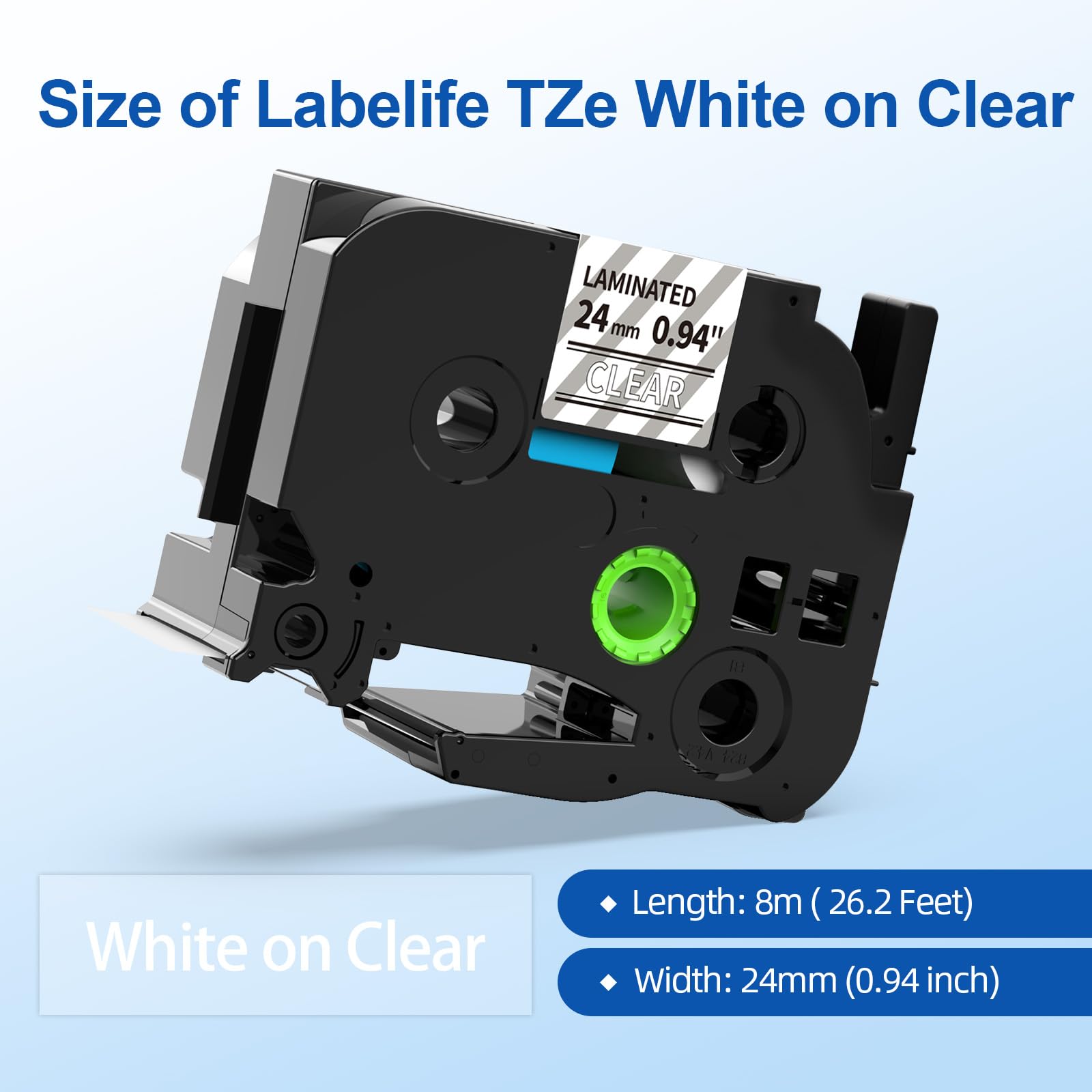 TZ White on Clear Label Tape 24mm Replace for Brother P Touch 1'' TZe-155