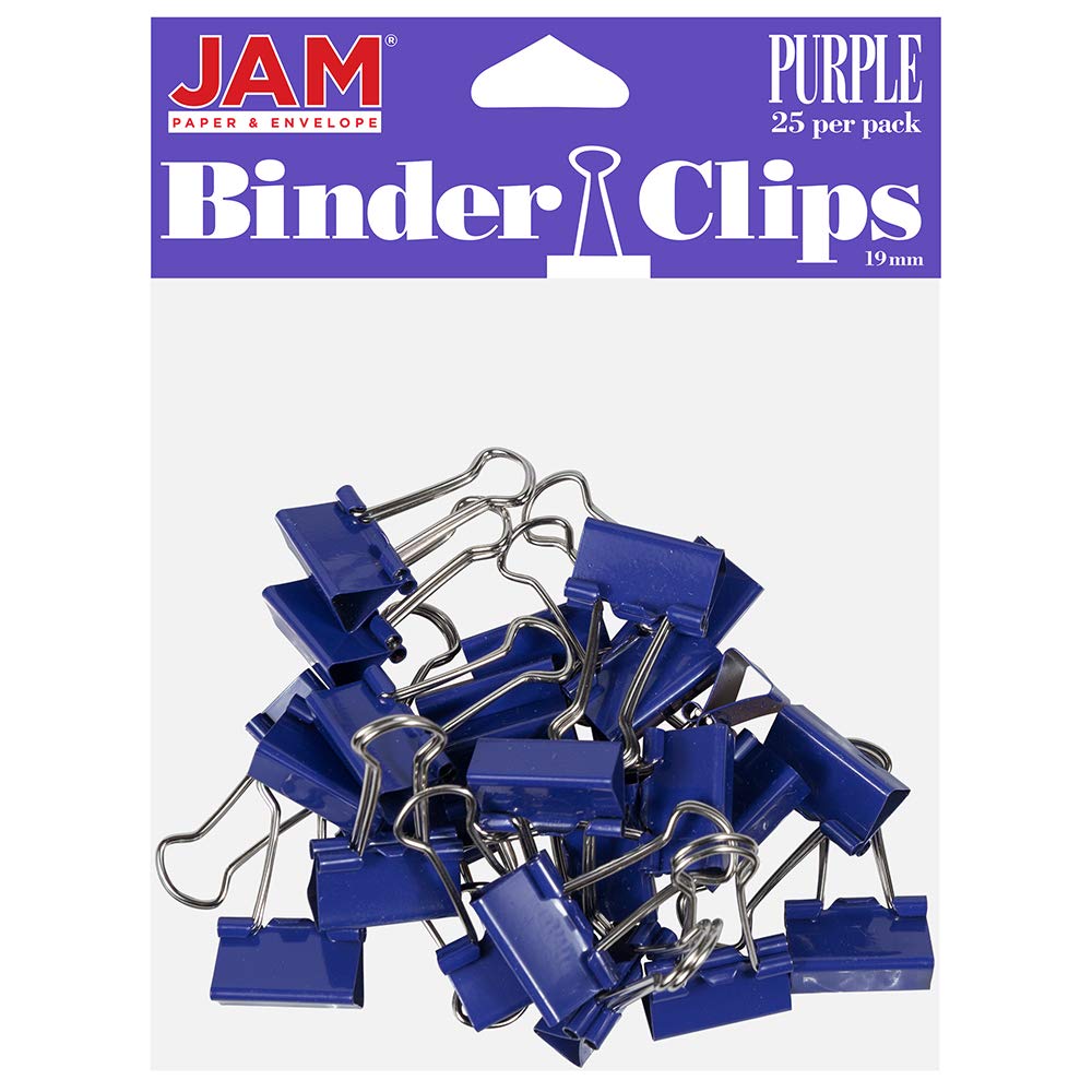 JAM PAPER Colorful Binder Clips - Small - 3/4 Inch (19 mm) - Purple Binderclips - 25/Pack