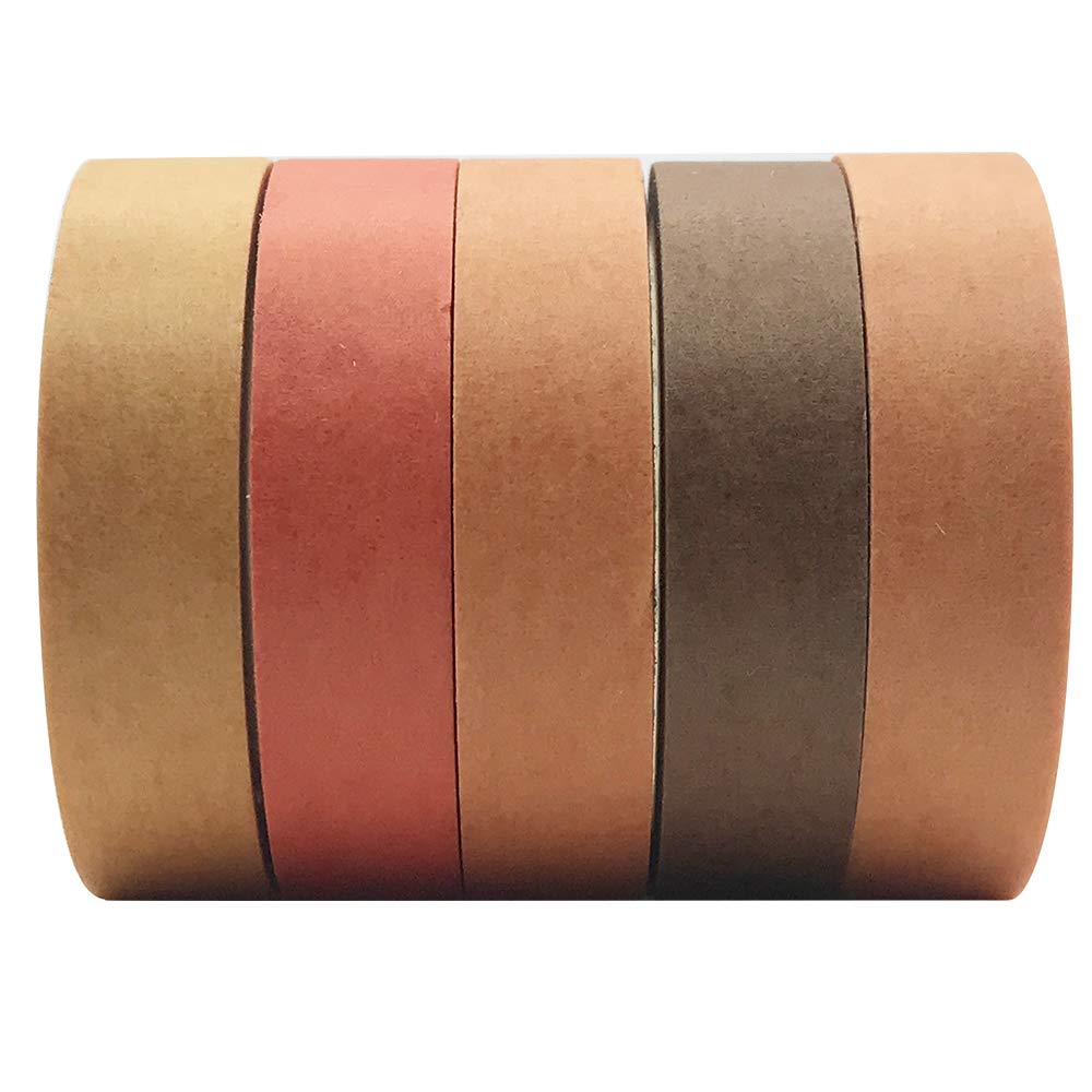 EnYan Solid Color Washi Tapes Set, 5 Rolls Basic Collection Decoration 10mm Wide Japanese Masking