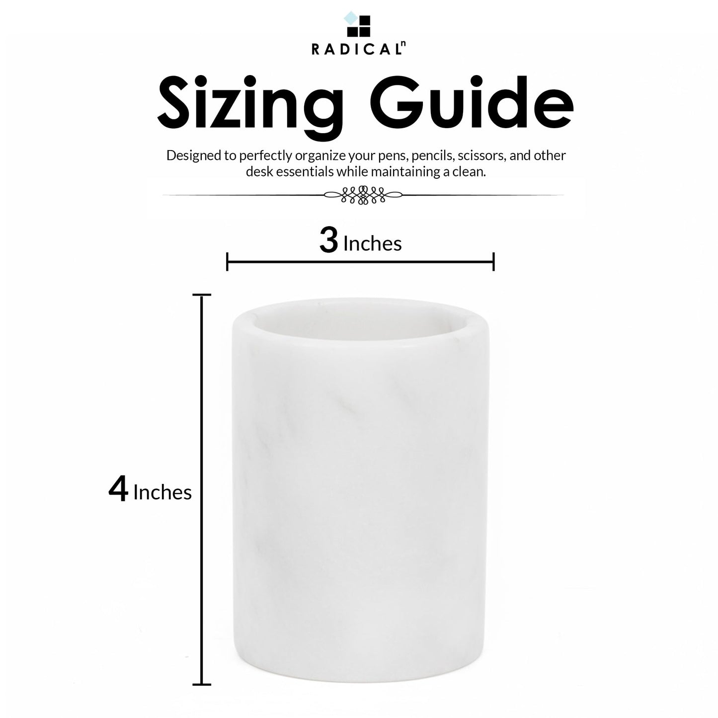 Radicaln Marble Pen Holder For Desk 4" Inches White Handmade Marker & Pen Holder for Desk
